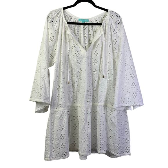 MELISSA ODABASH Dress XL Corina Full Eyelet V-Neck Wide Sleeve Cotton Cover Up - Picture 3 of 16